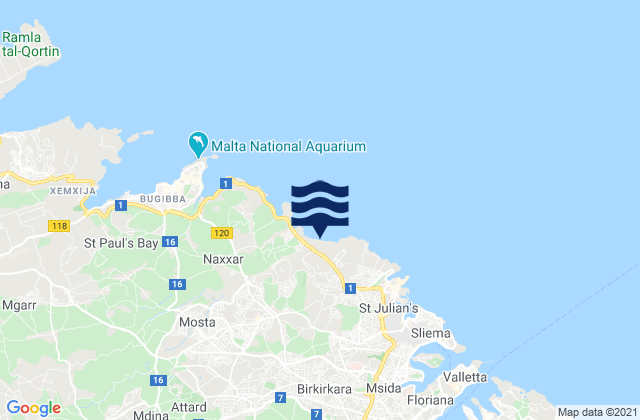 Karte der Gezeiten L-Iklin, Malta