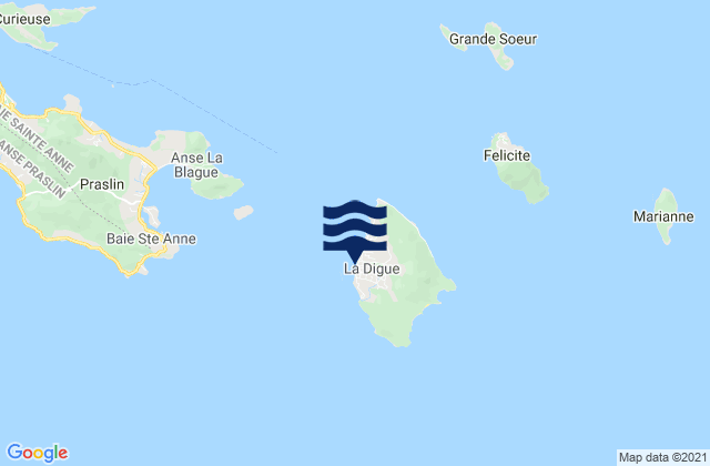 Karte der Gezeiten La Digue, Seychelles