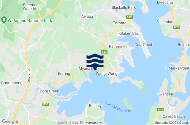 Karte der Gezeiten Lake Macquarie Shire, Australia