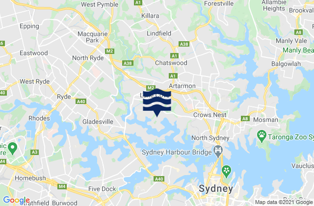 Karte der Gezeiten Lane Cove, Australia