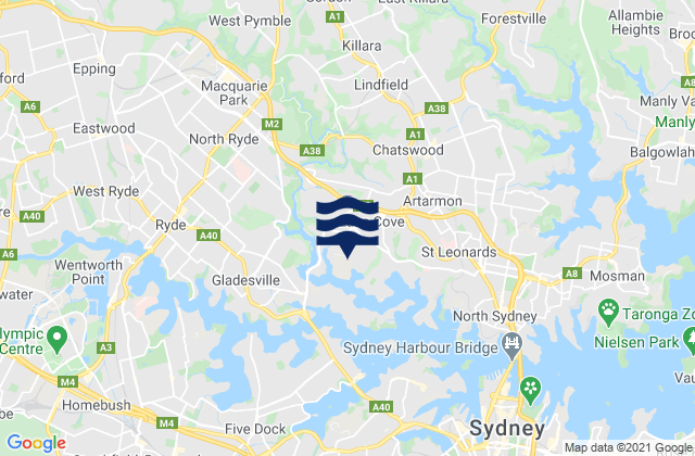 Karte der Gezeiten Lane Cove North, Australia