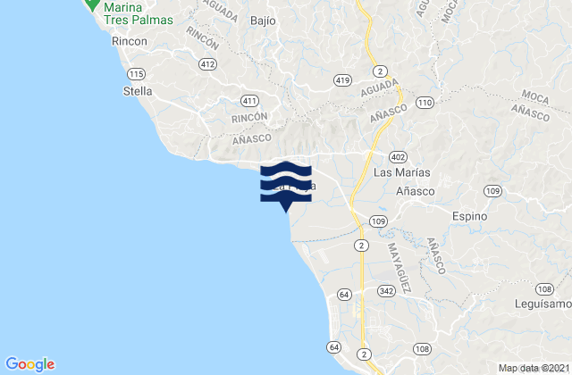 Karte der Gezeiten Las Marias, Puerto Rico