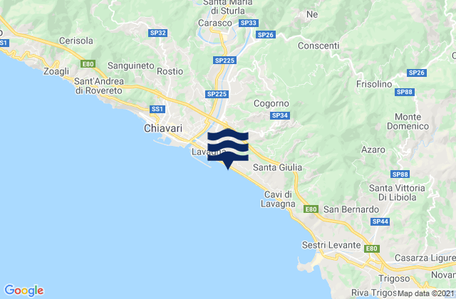 Karte der Gezeiten Lavagna, Italy