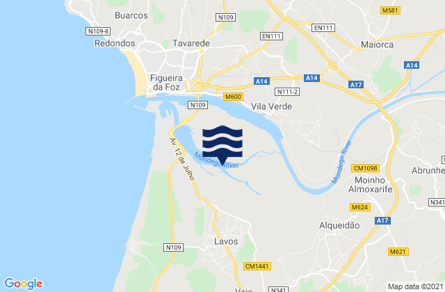 Karte der Gezeiten Lavos, Portugal