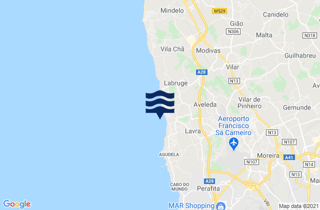 Karte der Gezeiten Lavra, Portugal