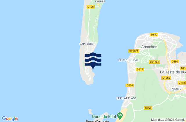 Karte der Gezeiten Le Cap-Ferret, France