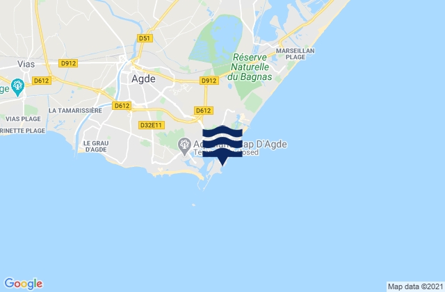 Karte der Gezeiten Le Cap d'Agde, France