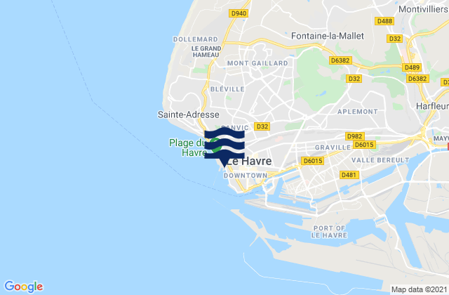 Karte der Gezeiten Le Havre Beach, France