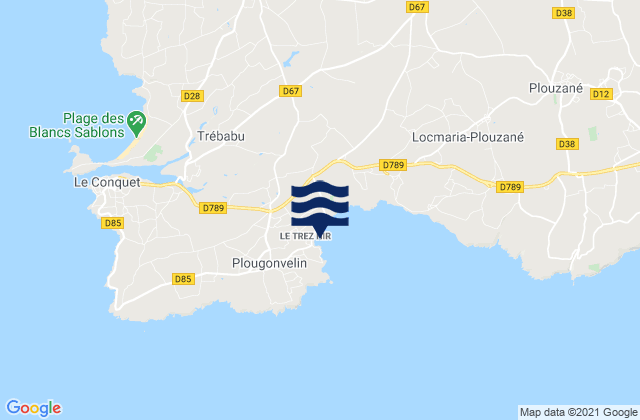 Karte der Gezeiten Le Trez Hir, France