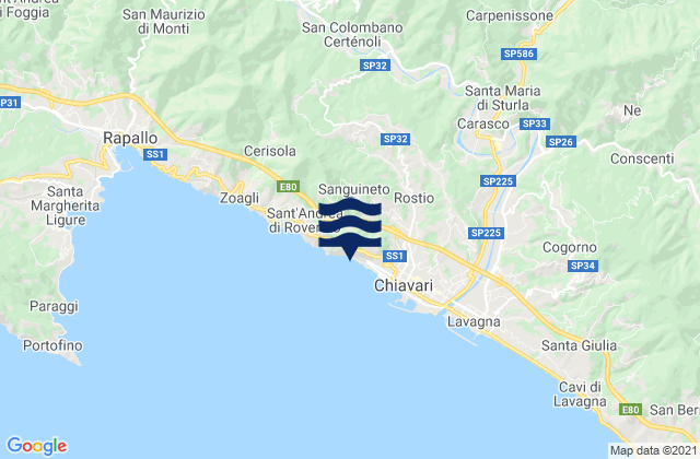 Karte der Gezeiten Leivi, Italy