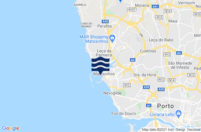 Karte der Gezeiten Leixoes, Portugal