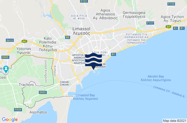 Karte der Gezeiten Lemesós, Cyprus