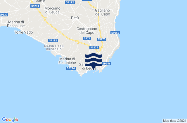 Karte der Gezeiten Leuca, Italy