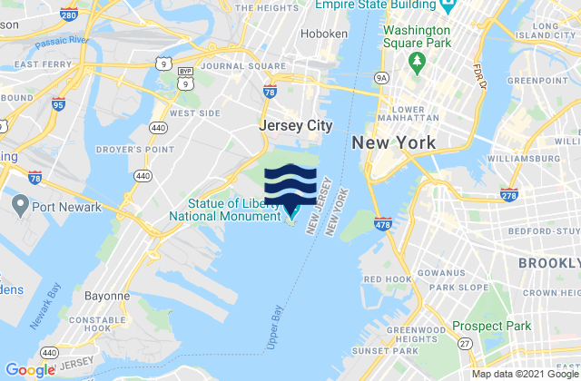 Karte der Gezeiten Liberty Island, United States