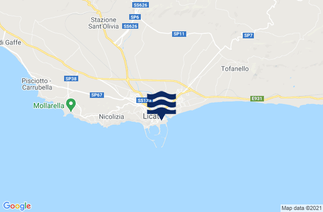 Karte der Gezeiten Licata, Italy