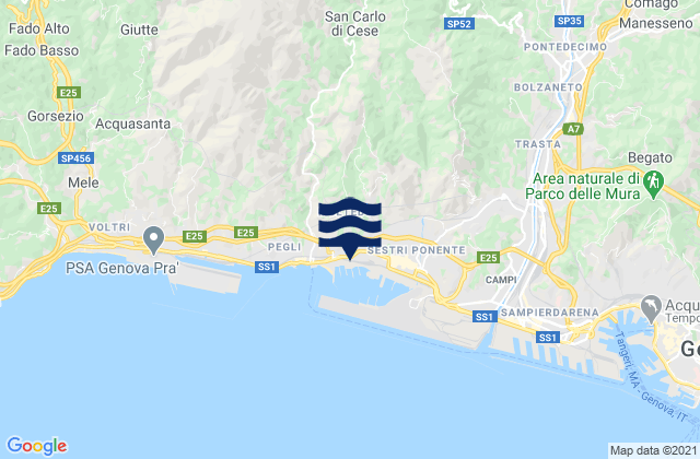 Karte der Gezeiten Liguria, Italy