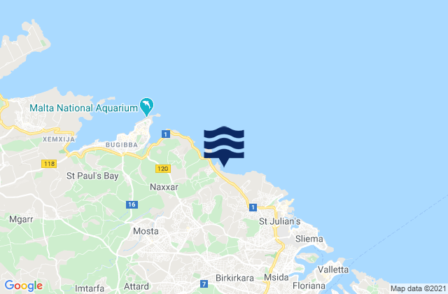 Karte der Gezeiten Lija, Malta