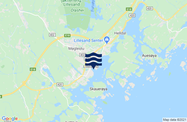 Karte der Gezeiten Lillesand, Norway