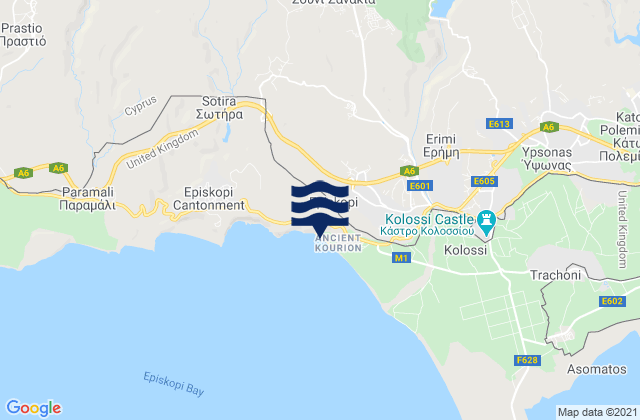 Karte der Gezeiten Limassol District, Cyprus