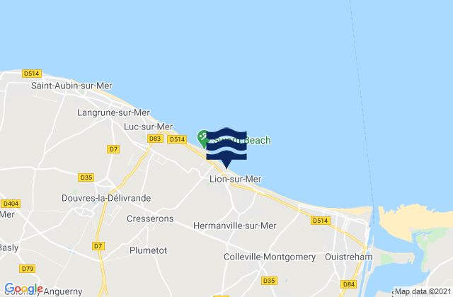 Karte der Gezeiten Lion-sur-Mer, France