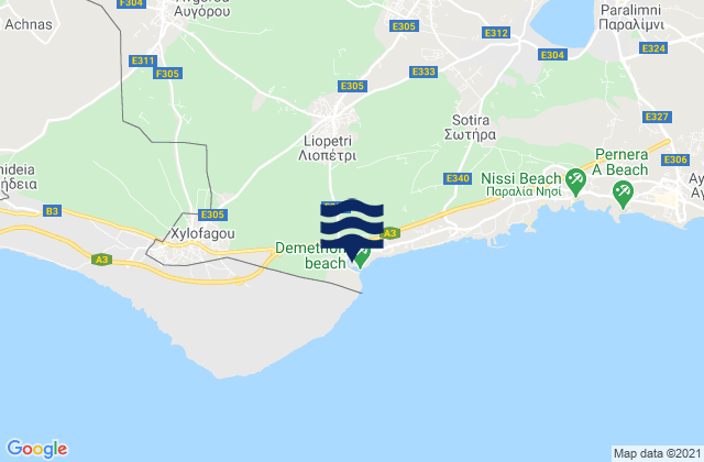 Karte der Gezeiten Liopétri, Cyprus