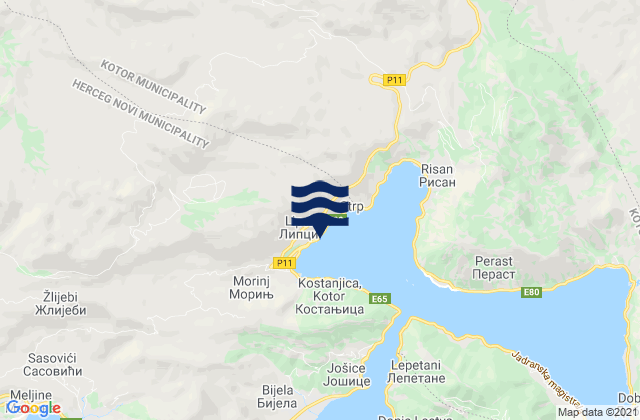 Karte der Gezeiten Lipci, Montenegro