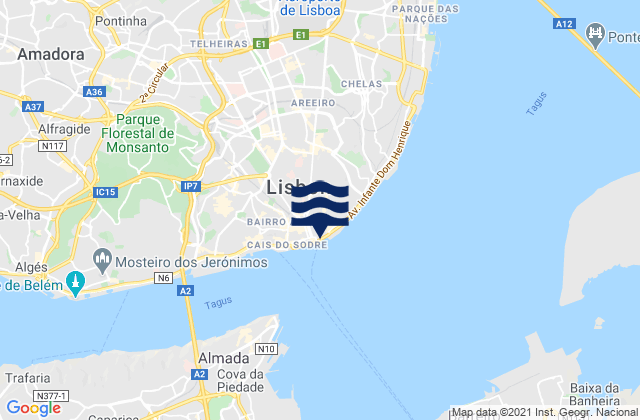 Karte der Gezeiten Lisbon, Portugal