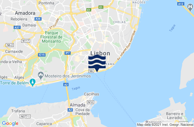 Karte der Gezeiten Lisbon, Portugal