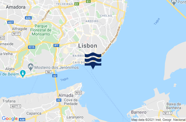 Karte der Gezeiten Lisbon Tagus River, Portugal