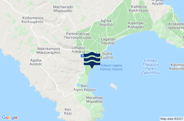Karte der Gezeiten Lithakiá, Greece