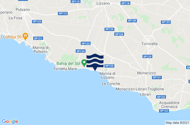 Karte der Gezeiten Lizzano, Italy