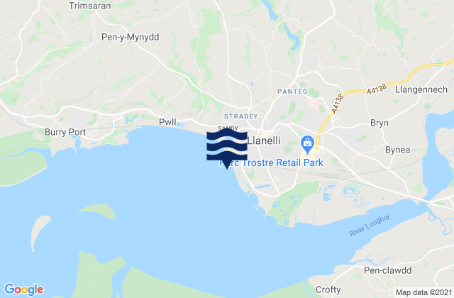 Karte der Gezeiten Llanelli Beach, United Kingdom