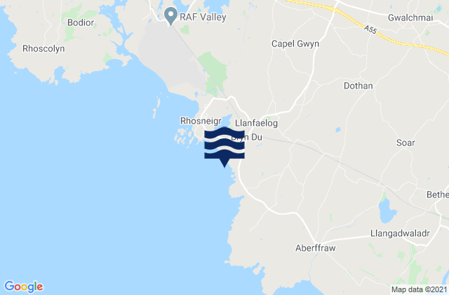 Karte der Gezeiten Llanfaelog Beach, United Kingdom