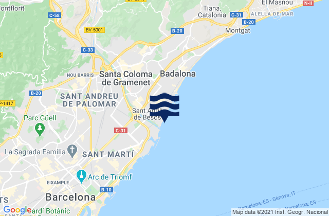 Karte der Gezeiten Llefià, Spain