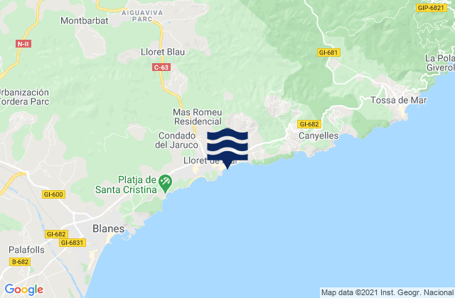 Karte der Gezeiten Lloret de Mar, Spain