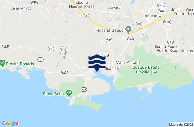 Karte der Gezeiten Lluveras, Puerto Rico