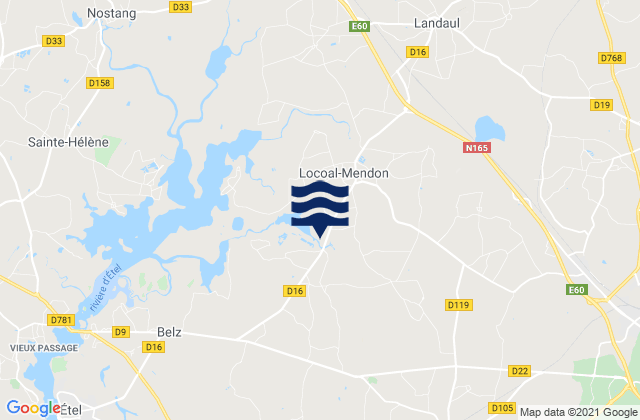 Karte der Gezeiten Locoal-Mendon, France