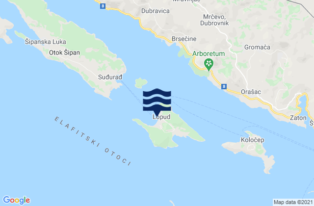 Karte der Gezeiten Lopud, Croatia