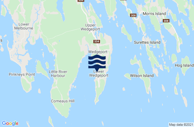 Karte der Gezeiten Lower Wedgeport, Canada