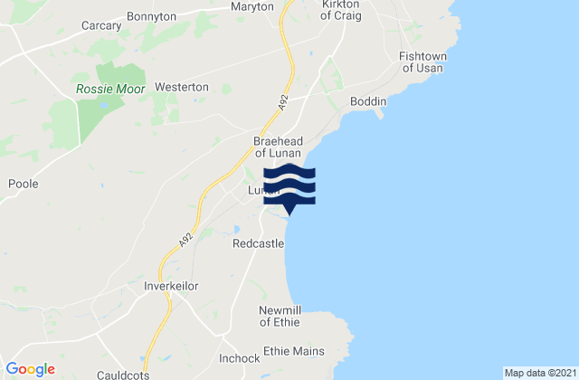 Karte der Gezeiten Lunan Bay Beach, United Kingdom