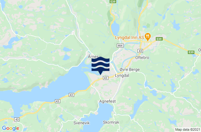 Karte der Gezeiten Lyngdal, Norway