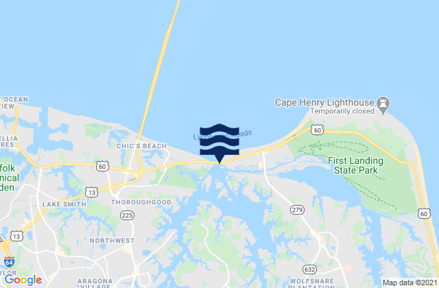 Karte der Gezeiten Lynnhaven Inlet (Virginia Pilots Dock), United States