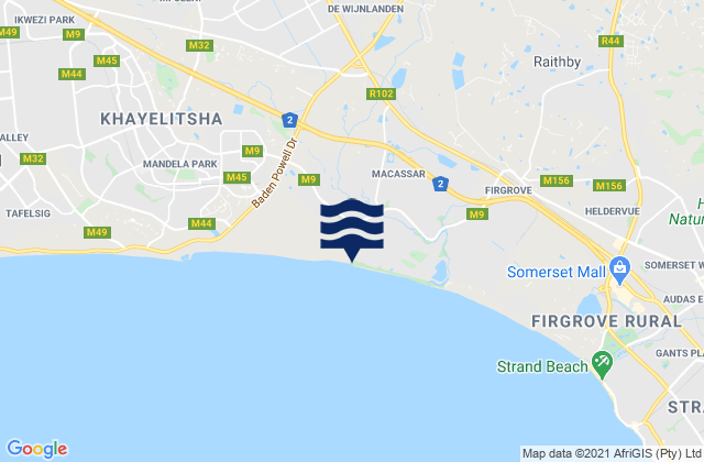 Karte der Gezeiten Macassar Beach, South Africa