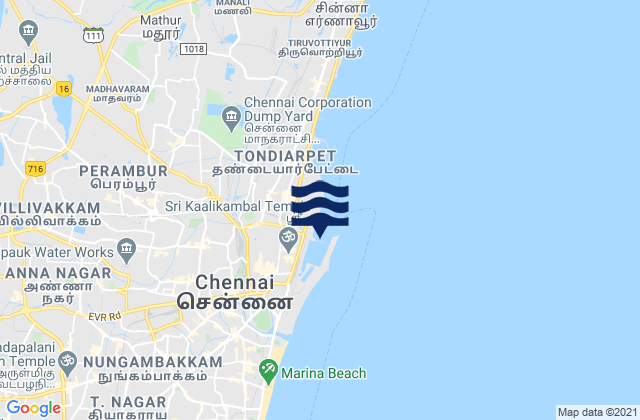 Karte der Gezeiten Madras, India