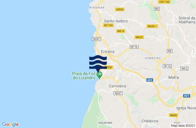 Karte der Gezeiten Mafra, Portugal