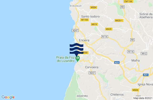 Karte der Gezeiten Mafra, Portugal