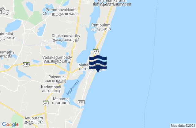 Karte der Gezeiten Mahabalipuram Shore Temple, India