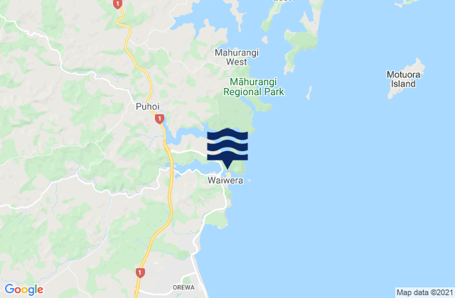 Karte der Gezeiten Mahurangi Island, New Zealand