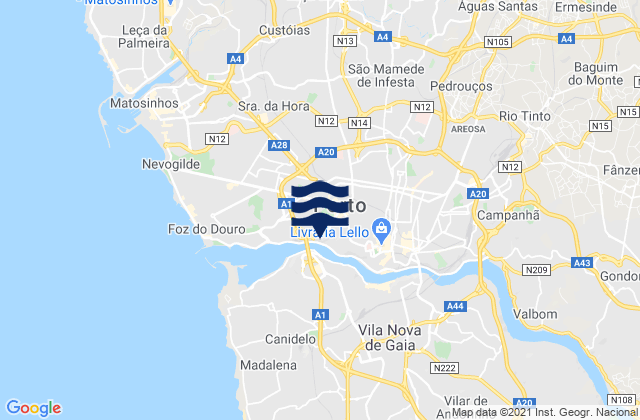 Karte der Gezeiten Maia, Portugal