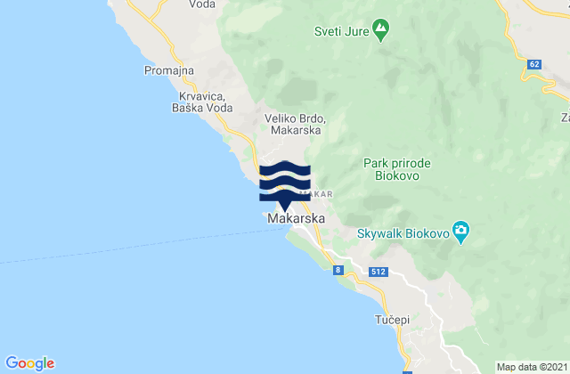 Karte der Gezeiten Makarska, Croatia